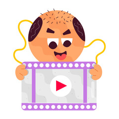 A flat style sticker showing cartoon with movie player 

