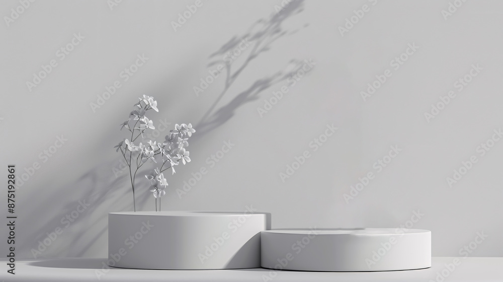 Poster white product background or empty blank space room design and window light minimal shadow display pl