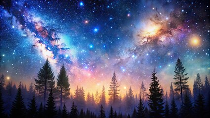 Galaxy forest stars background , Stars, Galaxy, Space, Universe, Night, Trees, Milky Way, Astronomy, Celestial, Cosmic, Nature