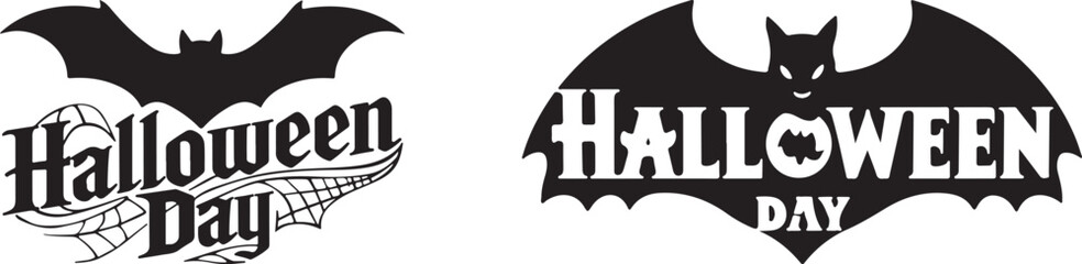 2 Set Of Halloween Day Bat Illustration Typography Design