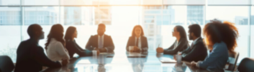 Fototapeta premium Blur background Business meeting with diverse team members around a conference table Office