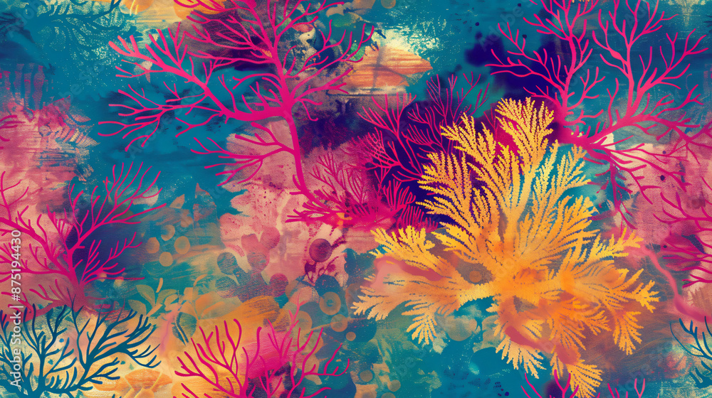 Poster vibrant and textured abstract coral reef pattern capturing the beauty and diversity of underwater ec