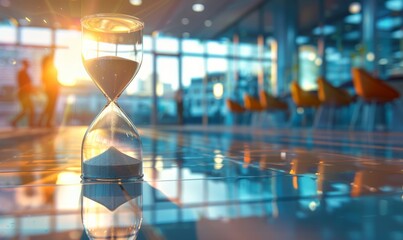 pressure as a critical business deadline approaches in a bustling corporate environment. Hourglass and sand clock, Generative AI