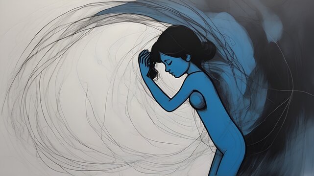 portrait of a woman Illustration sad concept