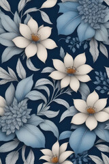 Flowers seamless pattern with blue background for wallpaper design.