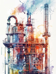 Stylized watercolor graphic depicting an abstract icon representing the concept of the Industrial Internet of Things IIoT. The image showcases a modern,futuristic design with digital elements. - Styli