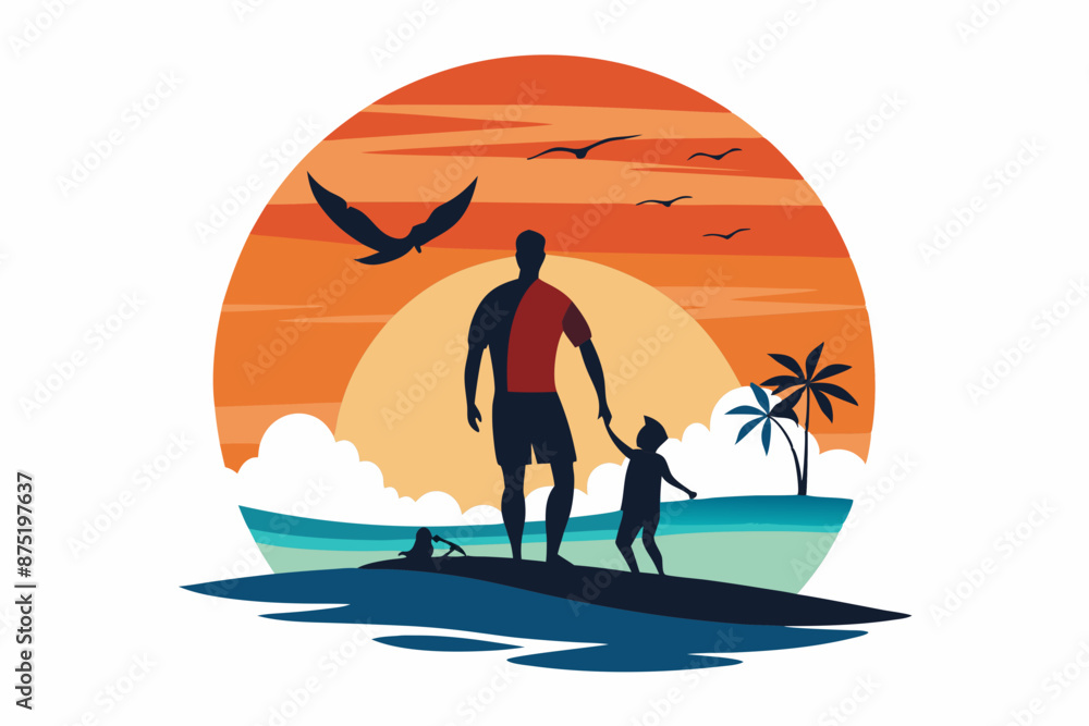 Wall mural Father's Day silhouette image t-shirt design vector art illustration