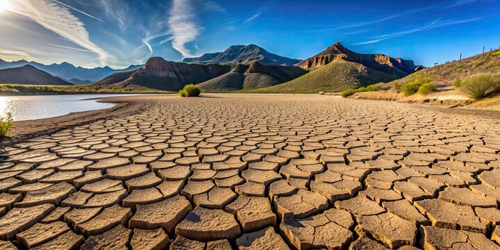 Cracked soil in the dry dam during extreme drought in the Sonoran desert, cracked, soil, dry