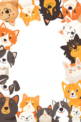 Fototapeta premium A group of cartoon dogs and cats are smiling and looking at the camera