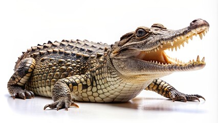 crocodile isolated on white background, reptile, predator, wildlife, dangerous, teeth, scales, animal, wild, aggressive, carnivore