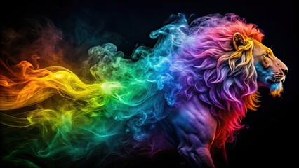 Fototapeta premium Colorful smoke creating the shape of a lion , vibrant, abstract, creativity, lion, wild, animal, colorful, smoke, magical, art