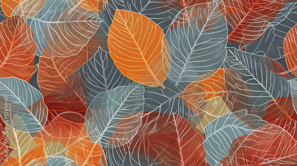 Poster seamless pattern of colorful autumn leaves creating a beautiful and intricate design