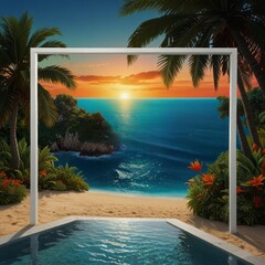 Summer Beach Promotional Banner with palm trees for summer sale