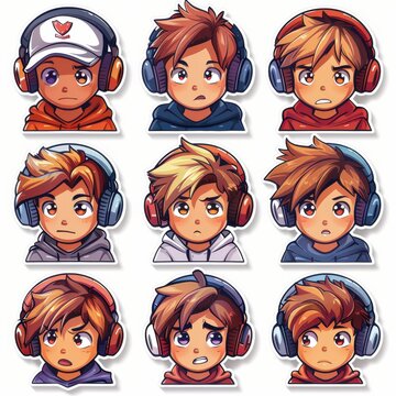 Cute Cartoon Boy with Headphones Emotes