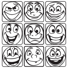 Simple and minimalistic happy faces icons set, black vector illustration on white background