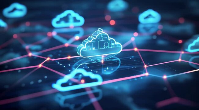 Ai Cloud Storage Computing Concept: Networked Cloud Icons. Generative AI