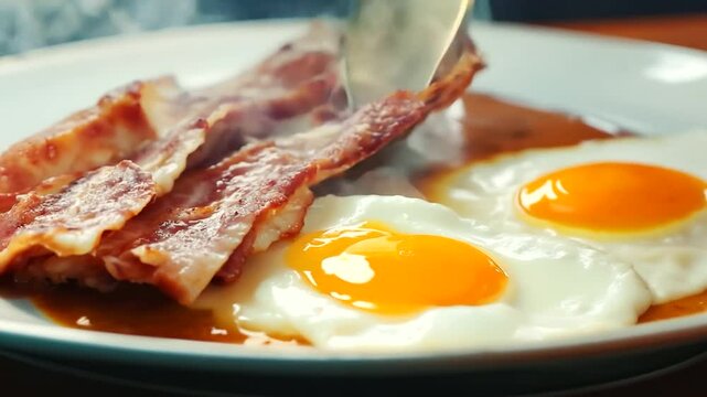 plate of crispy bacon with a side of eggs