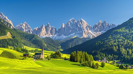 Landscape of Green Meadow with Alp Mountain in Switzerland 