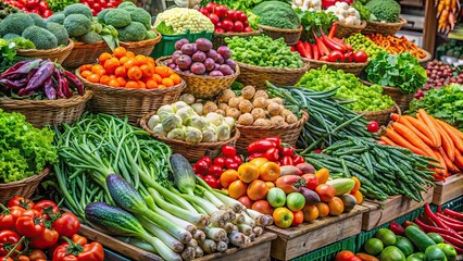 Fresh vegetables displayed on a market stall , market stall, fresh, produce, organic, colorful, variety, healthy