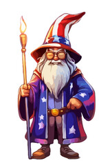 Santa glows in red, white, and blue, ideal for Christmas graphic tees with a touch of Merica spirit and festive fun. 
