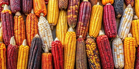 Colorful wallpaper filled with fresh corn cobs, perfect for showcasing local harvest season produce, corn, cobs, colorful
