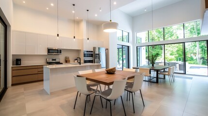 Fototapeta premium Modern-Rococo Fusion: Elegant Open-Concept Kitchen & Dining Area with Golden Ratio Layout