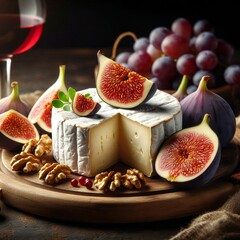 A plate of figs and a grape on a table.