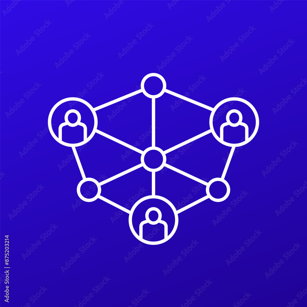 Poster blockchain users or community icon in linear style