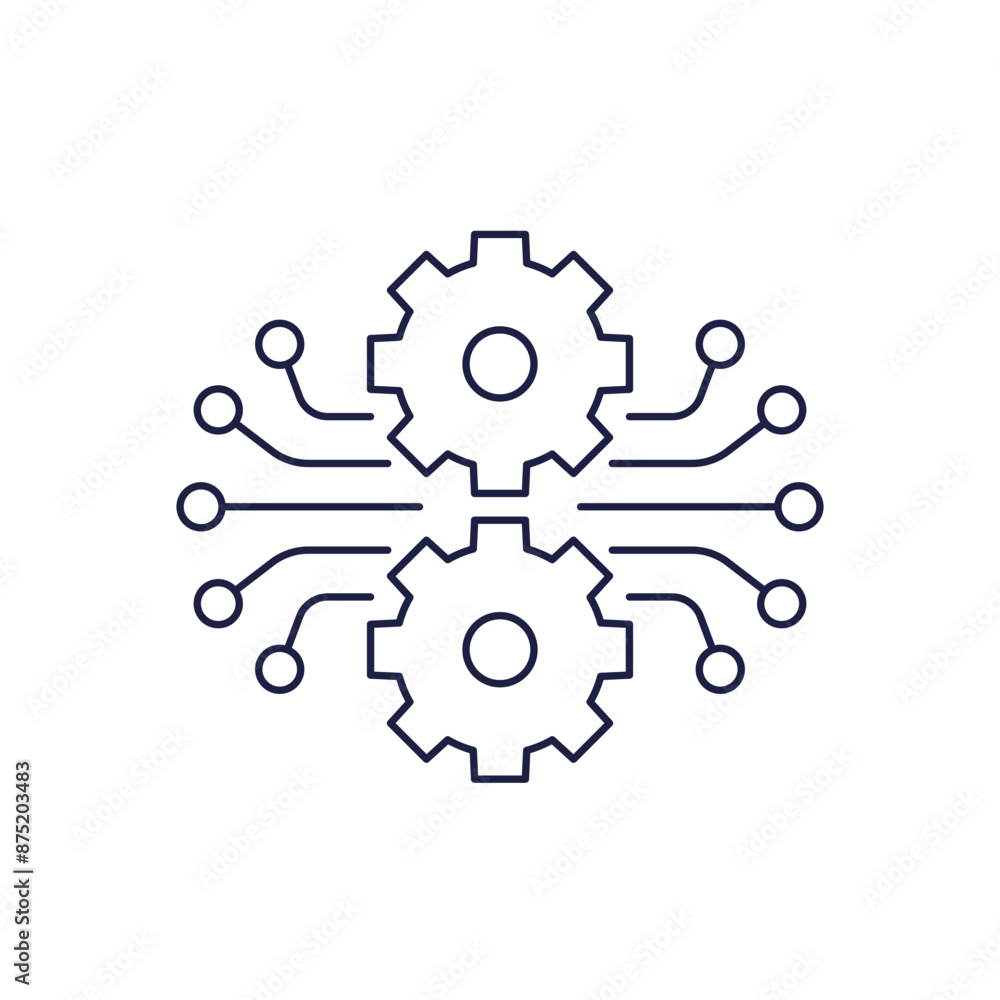 Poster project execution line icon with gears