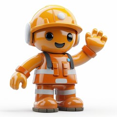 Friendly construction worker robot wearing hardhat and waving
