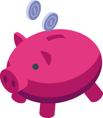Pink piggy bank receiving coins, symbolizing saving, investment, and financial growth