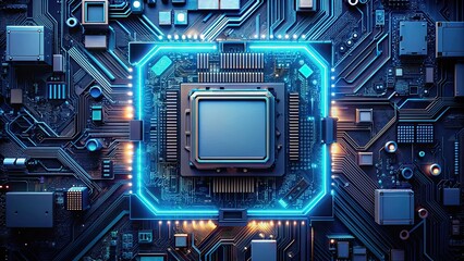 Fototapeta premium Futuristic cyberpunk motherboard design created by artificial intelligence, technology, circuit board