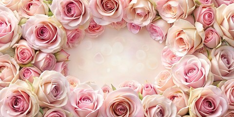Frame of delicate pink roses perfect for romantic backgrounds and wedding invitations, roses, pink, delicate, romantic