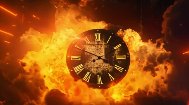 An exclusive HD view of  old clock on the wall of fire