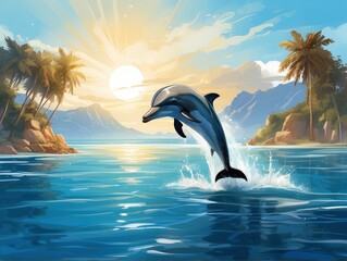 dolphins jumping into the sea