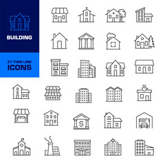 Building icon. Building line icon set. Building symbol set.
