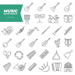 Musical instrument icon. Musical instrument line icon set. Concert sounds icon set.