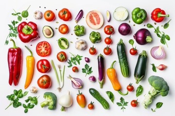 vibrant organic vegetables assortment, fresh produce element, realistic digital rendering, colorful and detailed, isolated on white background
