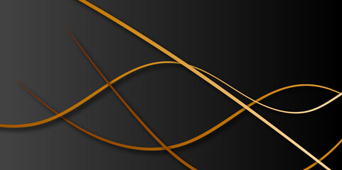 black and golden premium background design. Stylized line art background design with black and golden wavy lines. Luxury black gold abstract background. Vector illustration for presentation design.