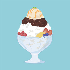 Shaved ice with red beans (patbingsu) summer ice dessert illustration