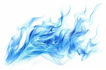 fierce blue flame, fire element, realistic digital rendering, intense and bright, isolated on white background