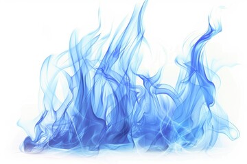 fierce blue flame, fire element, realistic digital rendering, intense and bright, isolated on white background
