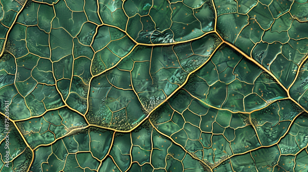 Poster gorgeous natural pattern of abstract green leaf texture with a network of golden veins