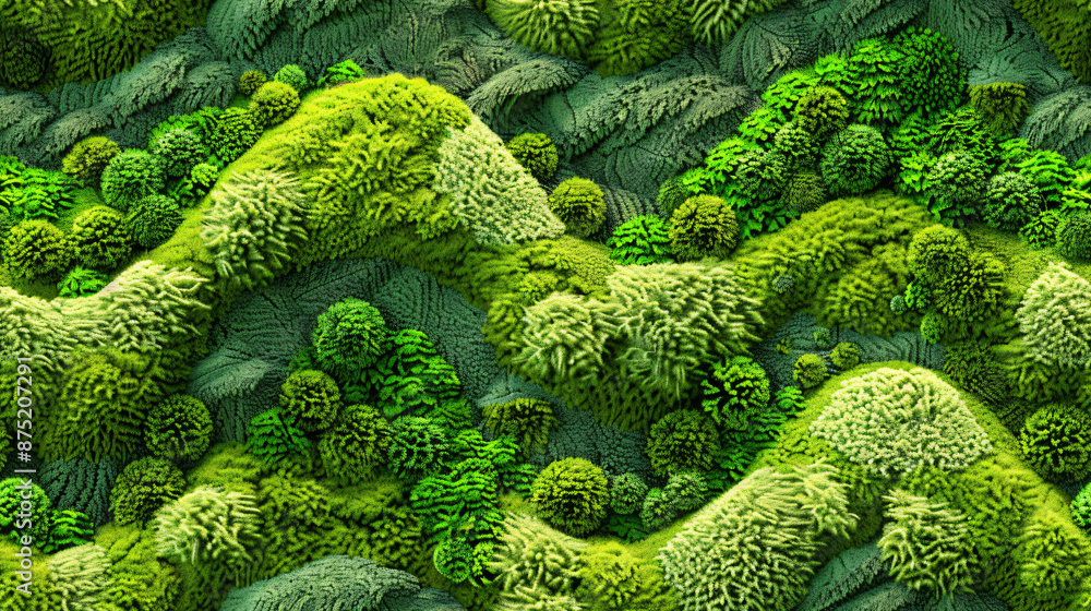 Poster tranquil backdrop of moss-covered rolling hills in a seamless texture