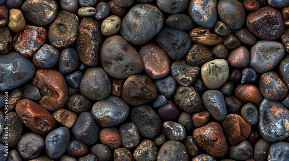 Poster colorful shiny river rocks create a seamless natural background texture