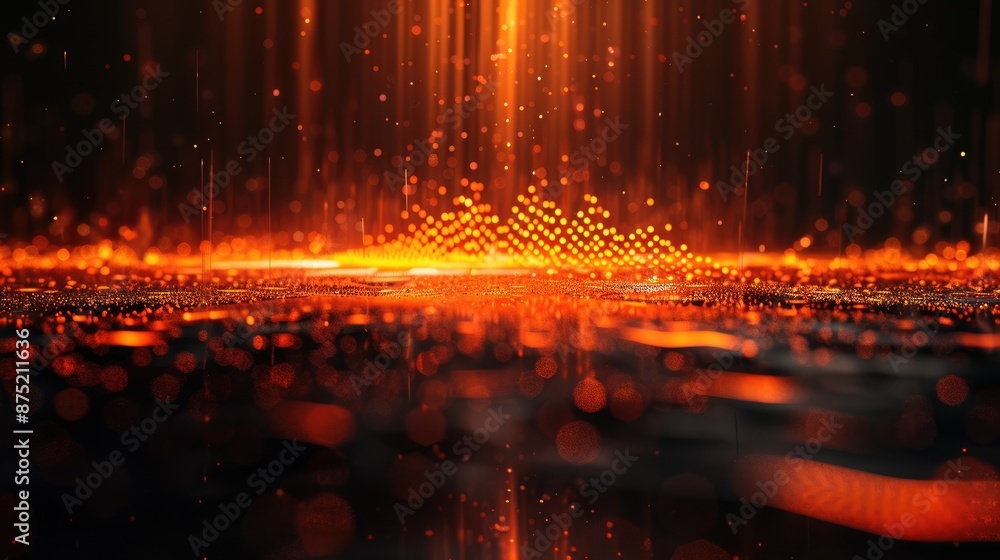 Poster the ai-generated photo shows a glowing orange particle background with a bright light in the center.