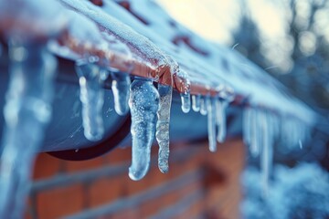 snow on roof in winter season. ai generative