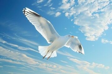 seagull flying in the blue sky. ai generative