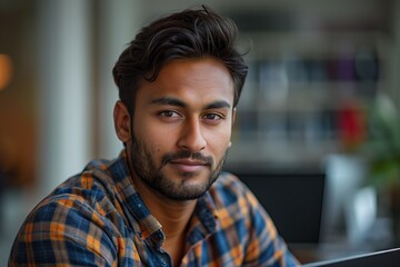 Obraz premium Focused Indian Software Developer Working on Online Data Management