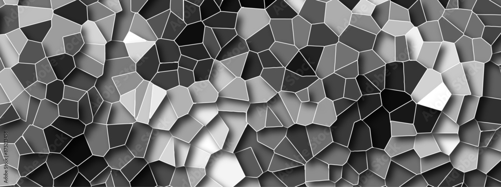 Poster abstract black geometric with triangles and marble texture. gray and black stained glass window art 
